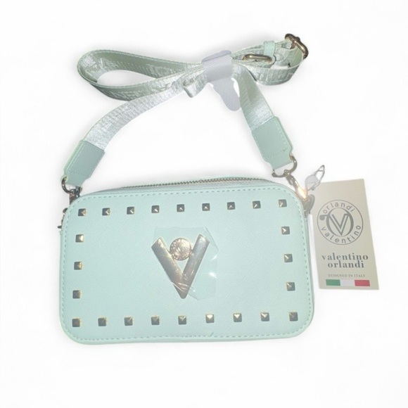 Valentino Orlandi Handbags - Valentino Orlandi NWT Mint Green Studded Camera Bag Crossbody w/ Gold Hardware